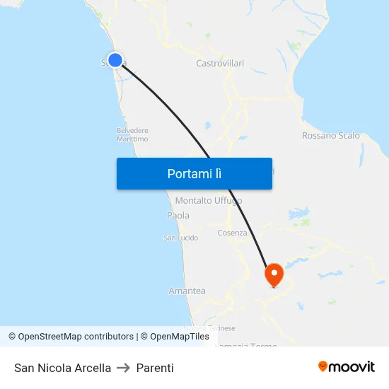 San Nicola Arcella to Parenti map