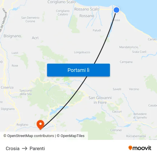 Crosia to Parenti map