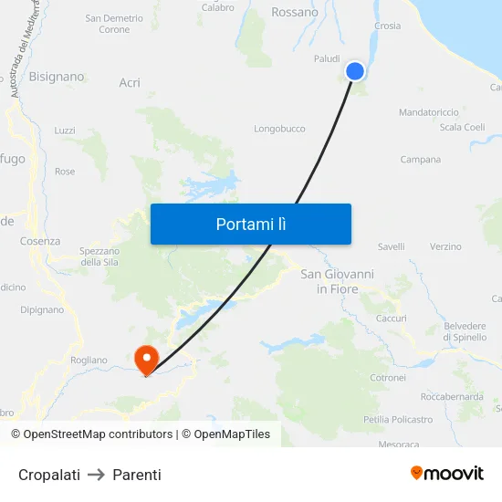 Cropalati to Parenti map