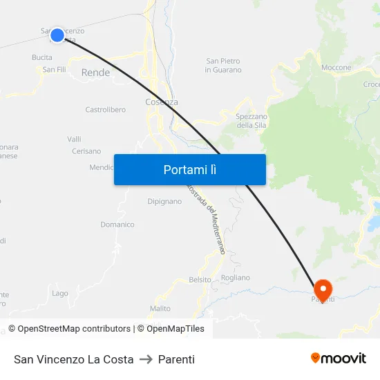 San Vincenzo La Costa to Parenti map
