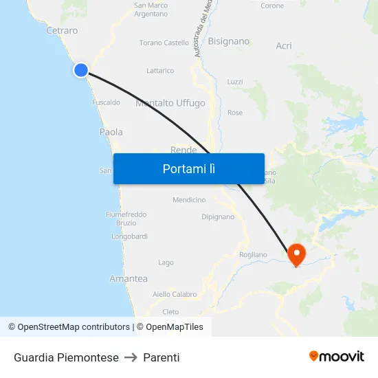 Guardia Piemontese to Parenti map