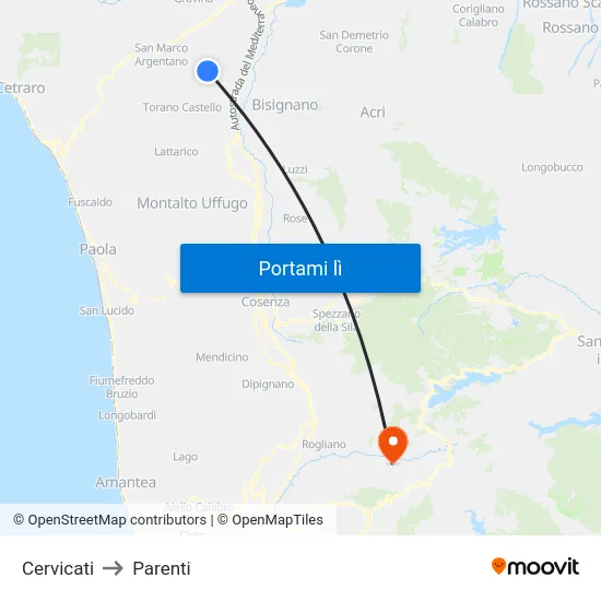 Cervicati to Parenti map
