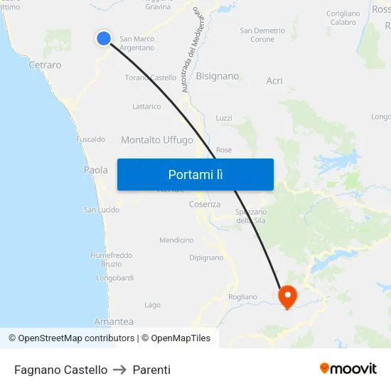 Fagnano Castello to Parenti map