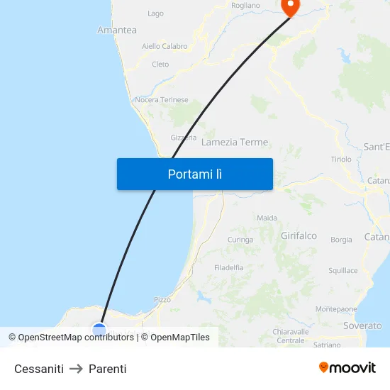 Cessaniti to Parenti map