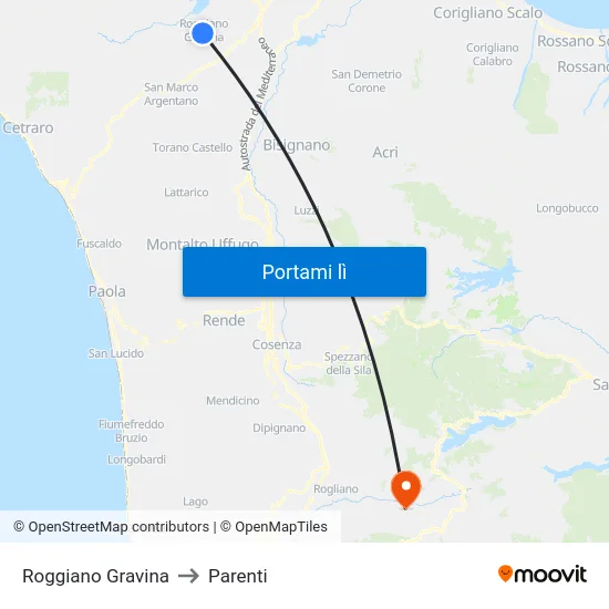 Roggiano Gravina to Parenti map