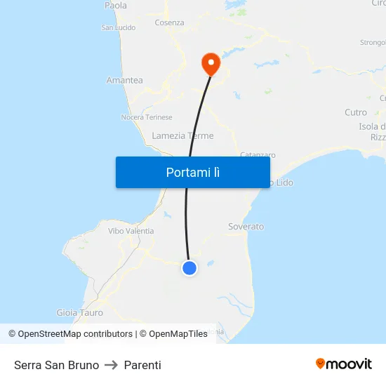 Serra San Bruno to Parenti map