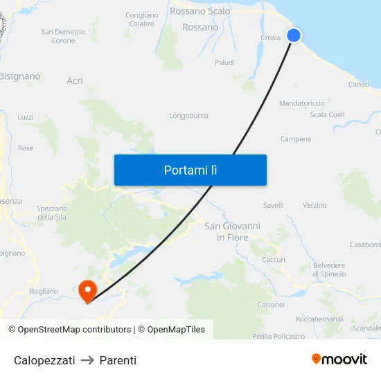 Calopezzati to Parenti map
