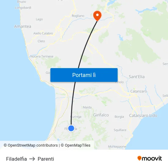 Filadelfia to Parenti map