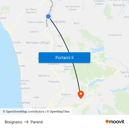 Bisignano to Parenti map