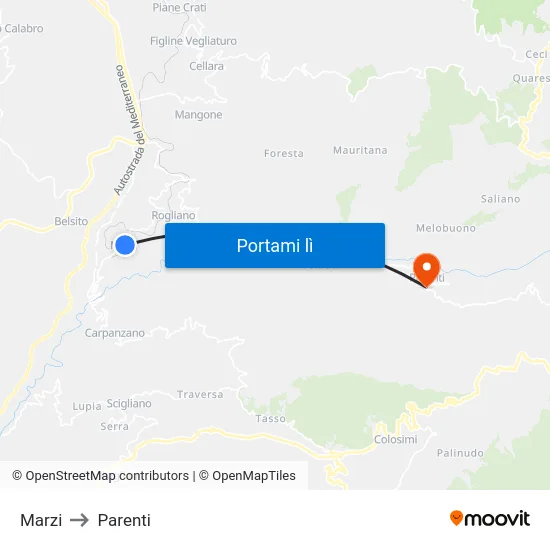 Marzi to Parenti map
