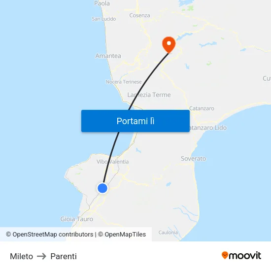 Mileto to Parenti map