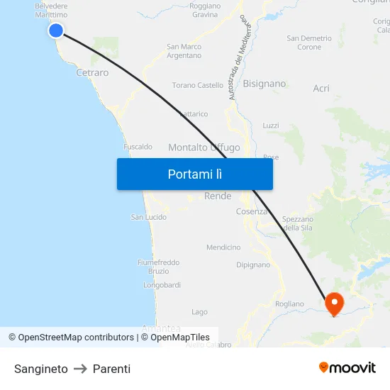 Sangineto to Parenti map