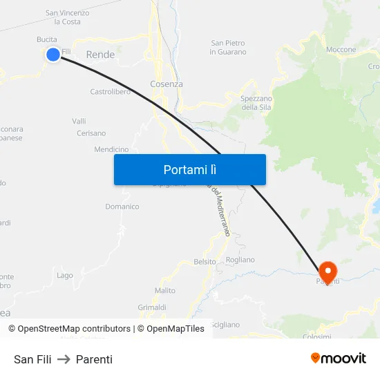 San Fili to Parenti map