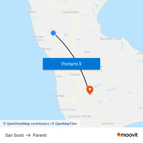 San Sosti to Parenti map