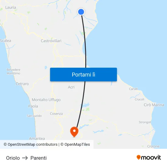 Oriolo to Parenti map