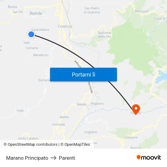 Marano Principato to Parenti map