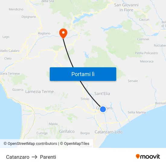 Catanzaro to Parenti map
