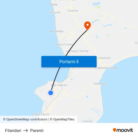 Filandari to Parenti map