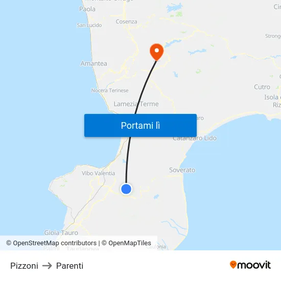 Pizzoni to Parenti map