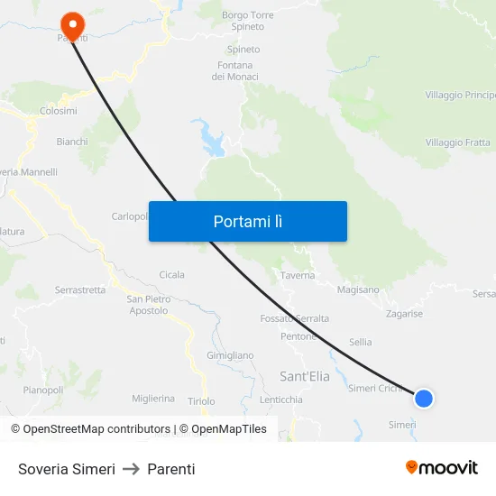 Soveria Simeri to Parenti map