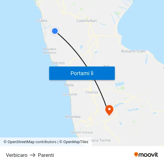 Verbicaro to Parenti map
