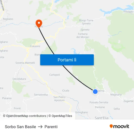 Sorbo San Basile to Parenti map