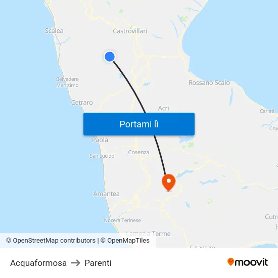 Acquaformosa to Parenti map