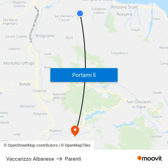Vaccarizzo Albanese to Parenti map