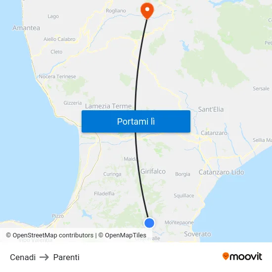 Cenadi to Parenti map