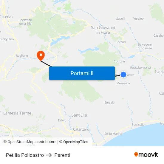 Petilia Policastro to Parenti map