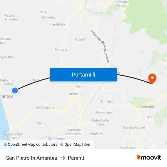 San Pietro In Amantea to Parenti map