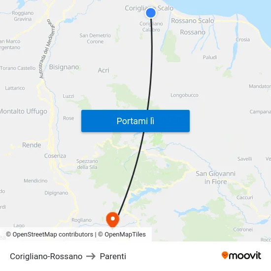 Corigliano-Rossano to Parenti map