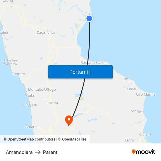 Amendolara to Parenti map