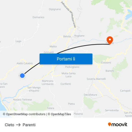 Cleto to Parenti map