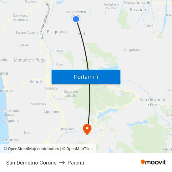 San Demetrio Corone to Parenti map