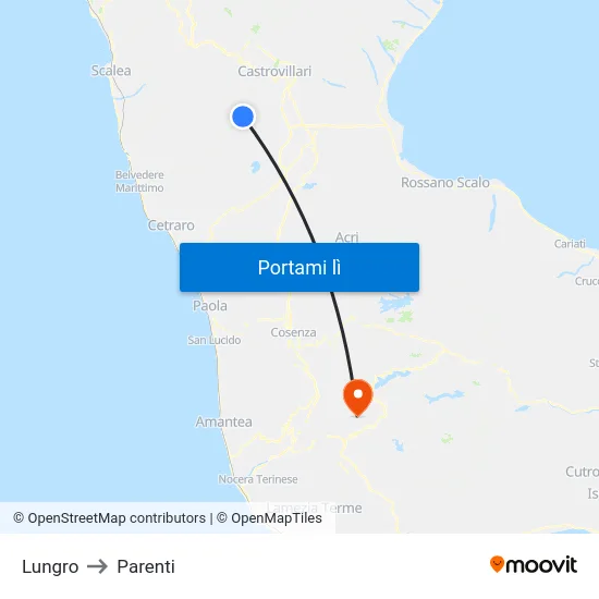 Lungro to Parenti map