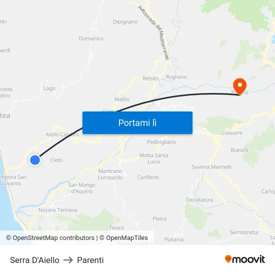 Serra D'Aiello to Parenti map
