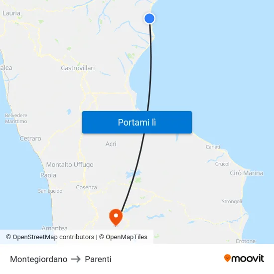 Montegiordano to Parenti map