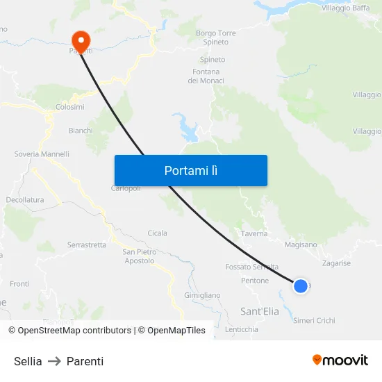 Sellia to Parenti map