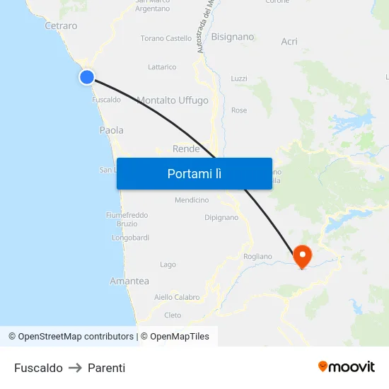 Fuscaldo to Parenti map