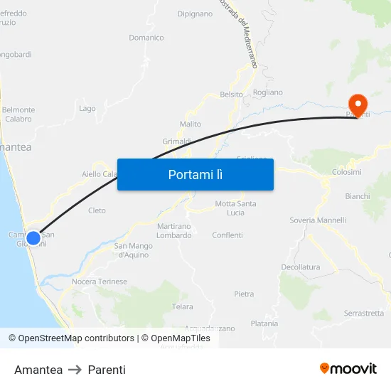Amantea to Parenti map
