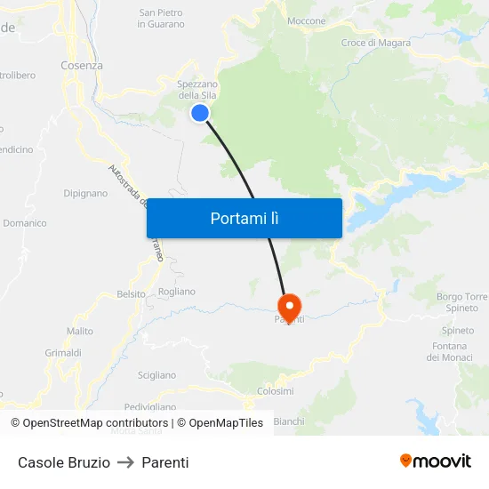 Casole Bruzio to Parenti map