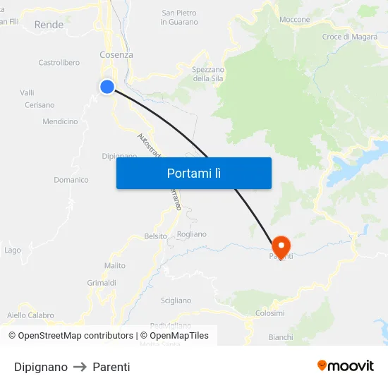 Dipignano to Parenti map