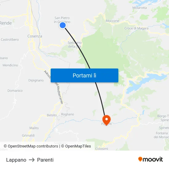 Lappano to Parenti map