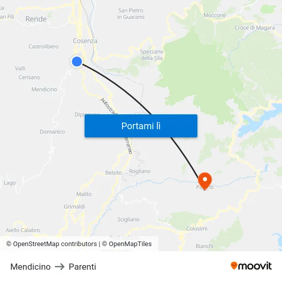 Mendicino to Parenti map