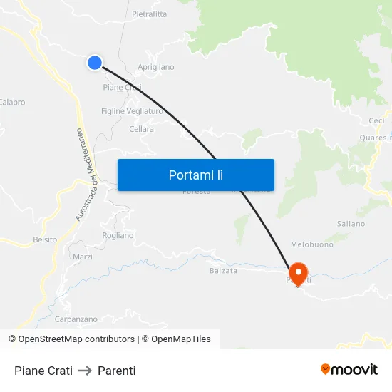 Piane Crati to Parenti map