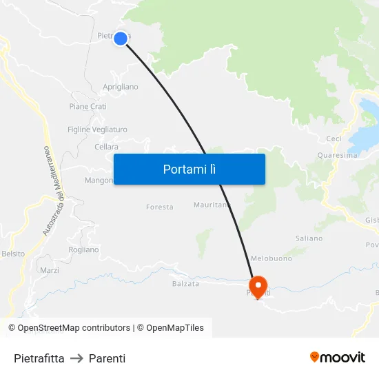 Pietrafitta to Parenti map