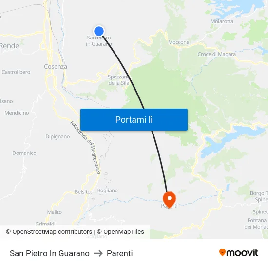 San Pietro In Guarano to Parenti map