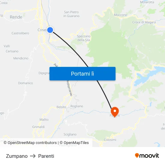 Zumpano to Parenti map