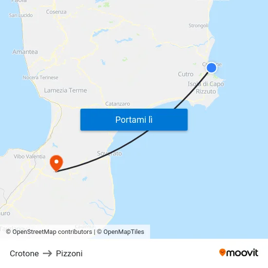 Crotone to Pizzoni map
